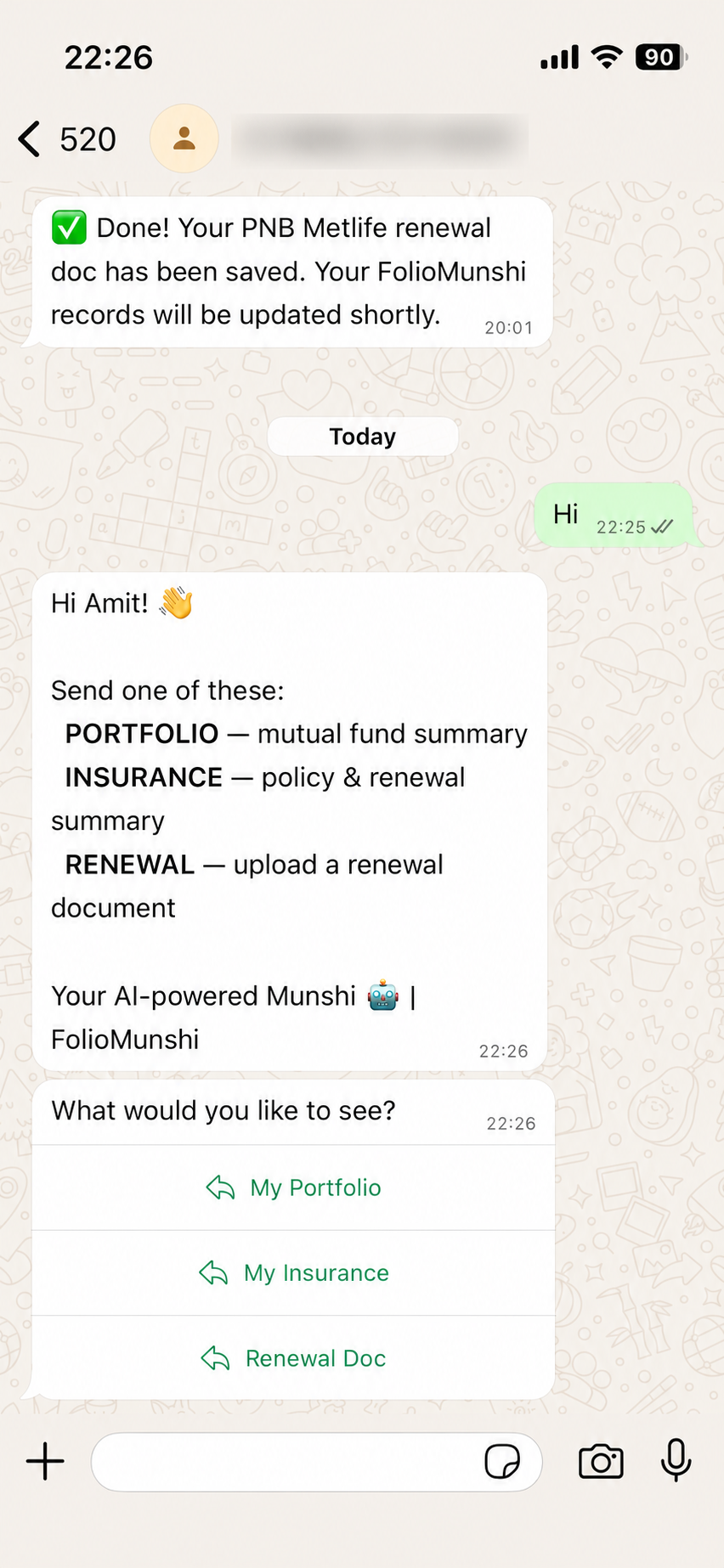 WhatsApp bot — menu and commands